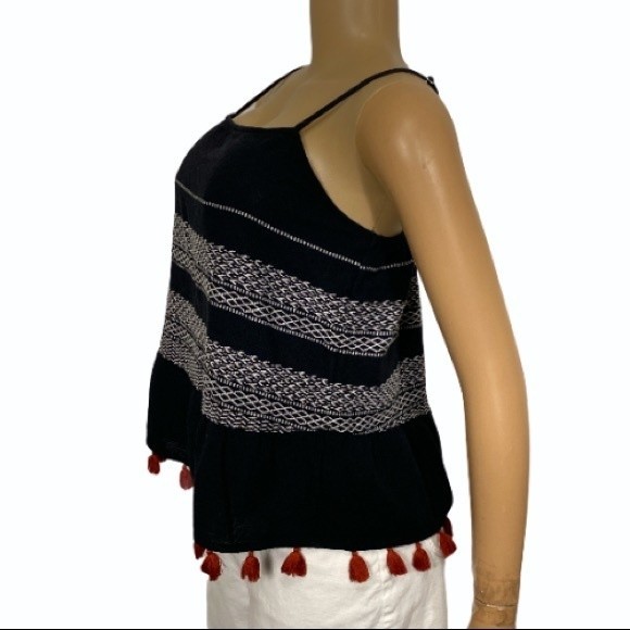 A.N.A Babydoll Tank Top Boho embroidered Black White Rust size M - Picture 3 of 14
